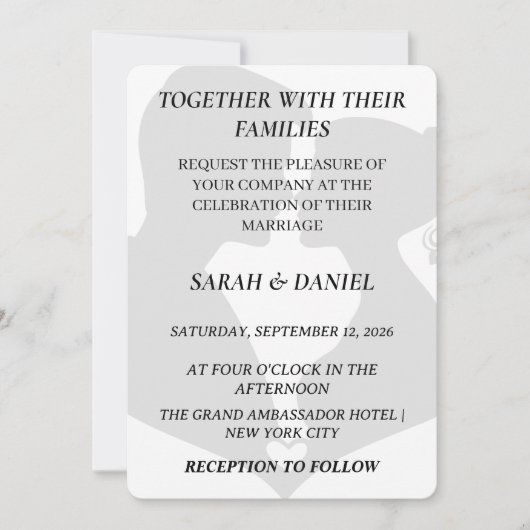 Classic Silhouette Couple Wedding Invitation | Ele Kaart (Voorkant)