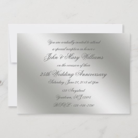 Classic Silver 25th Wedding Jubileum 5x7 Uitnodige Kaart (Achterkant)