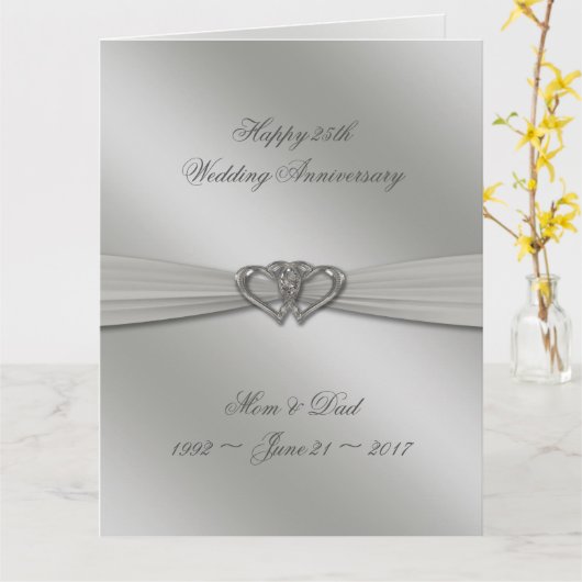 Classic Silver 25th Wedding Jubileum 8.5x11 Kaart (Gele Bloem)