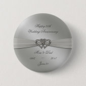 Classic Silver 25th Wedding Jubileum Button (Voorkant)