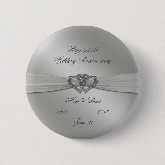 Classic Silver 25th Wedding Jubileum Button (Voorkant)