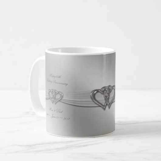 Classic Silver 25th Wedding Jubileum Coffee Mok (Voorkant links)