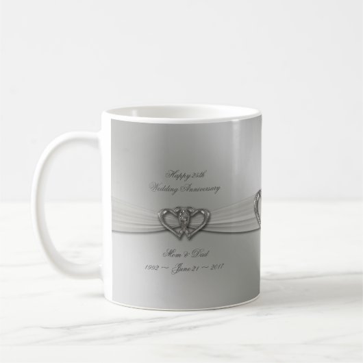 Classic Silver 25th Wedding Jubileum Coffee Mok (Links)