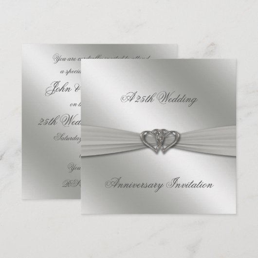 Classic Silver 25th Wedding Jubileum Invite Kaart (Voorkant / Achterkant)
