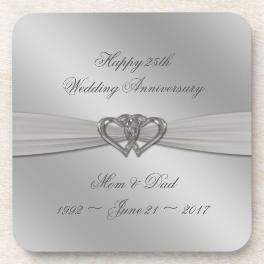 Classic Silver 25th Wedding Jubileum Onderzetters (Voorkant)