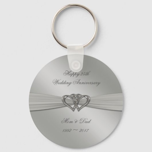 Classic Silver 25th Wedding Jubileum Sleutelhanger (Voorkant)