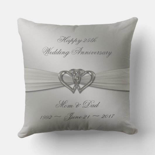 Classic Silver 25th Wedding Jubileum Throw Pill Kussen (Achterkant)