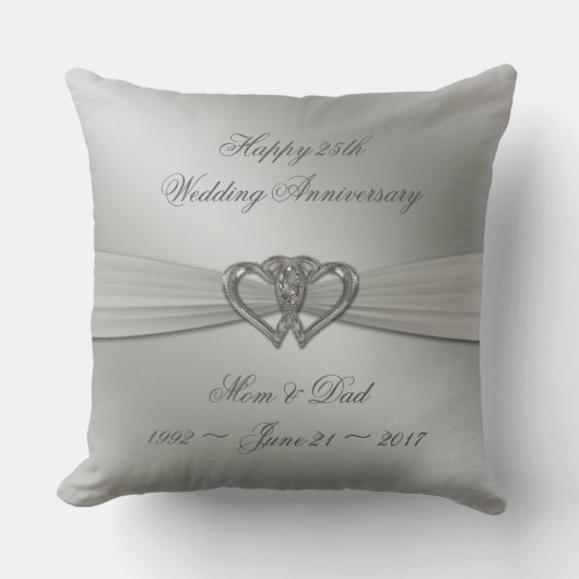 Classic Silver 25th Wedding Jubileum Throw Pill Kussen (Voorkant)