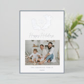Classic Silver Blue en White Monogram Crest Photo Folie Feestdagenkaart (Staand Voorkant)
