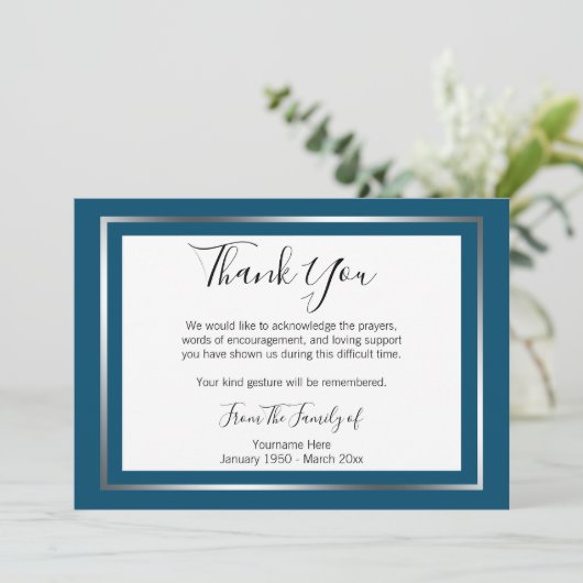 Classic Silver Border Funeral Hartelijk dank Kaart (Staand voorkant)