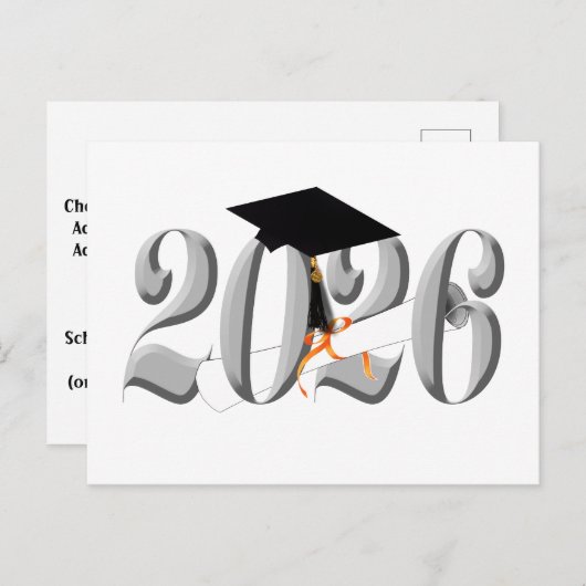 Classic Silver Class of 2026 Graduation Briefkaart (Voorkant / Achterkant)