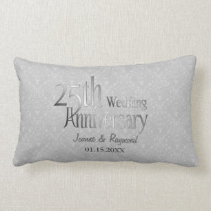 Classic Silver Damask 25th Wedding Jubileum Kussen