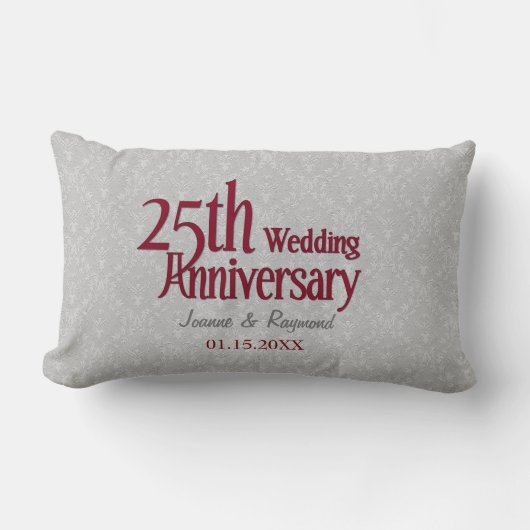 Classic Silver Damask 25th Wedding Jubileum Kussen (Voorkant)