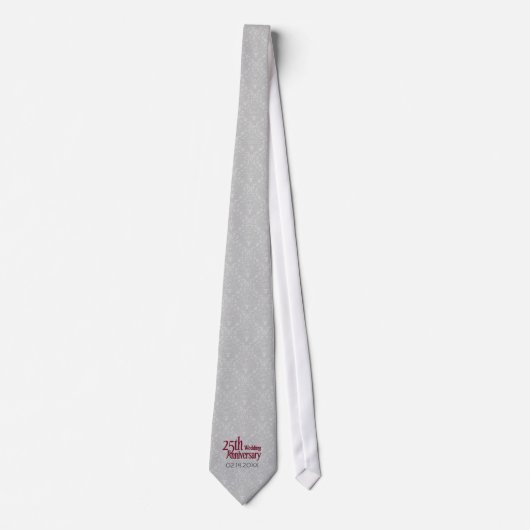 Classic Silver Damask 25th Wedding Jubileum Stropdas (Voorkant)