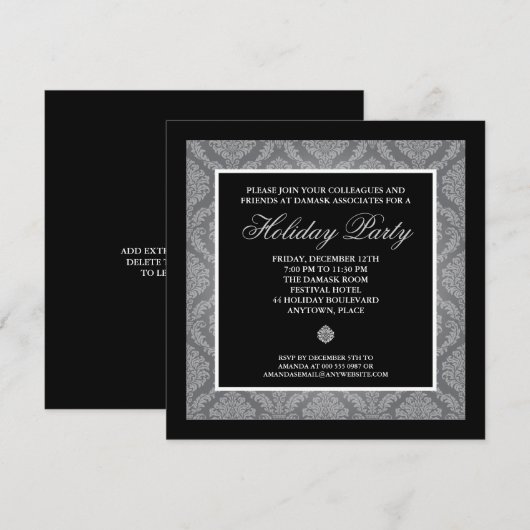 Classic Silver Damask Corporate Holiday Party Kaart (Voorkant / Achterkant)