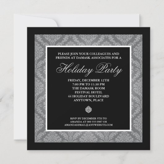 Classic Silver Damask Corporate Holiday Party Kaart (Voorkant)