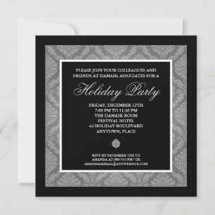 Classic Silver Damask Corporate Holiday Party Kaart