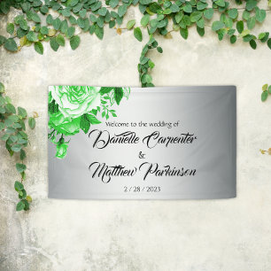 Classic Silver en Green Rozen Bruiloft Welkom Spandoek