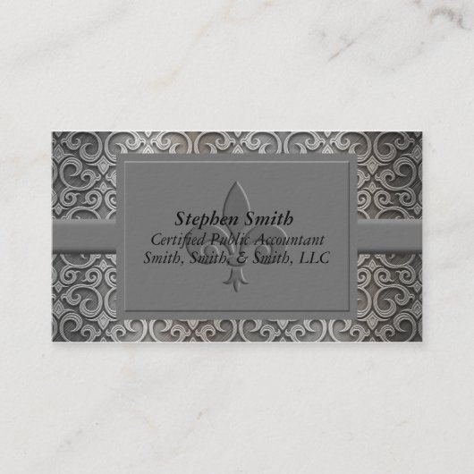 Classic Silver en Grey Damask Visitekaartje (Voorkant)