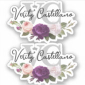 Classic Silver Floral Roos Persoonlijke naam Logo  Sticker (Voorkant)