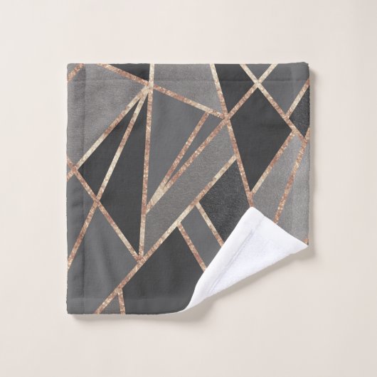 Classic Silver Grey Charcoal Roos Gold Geo #1 Bad Handdoek (Wasdoekje)