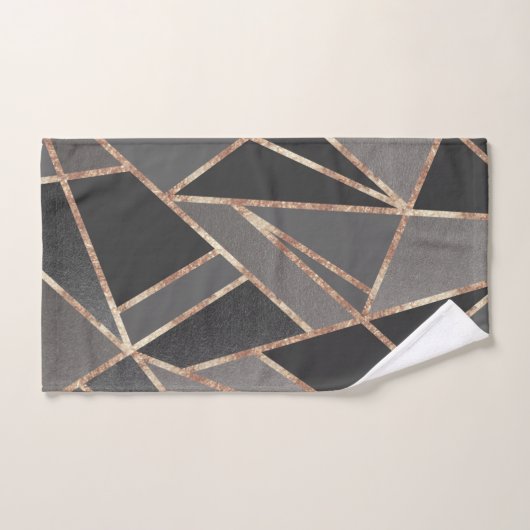 Classic Silver Grey Charcoal Roos Gold Geo #1 Bad Handdoek (Handdoek)