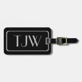 Classic Silver Initialen op zwarte Bagagelabels (Voorkant horizontaal)