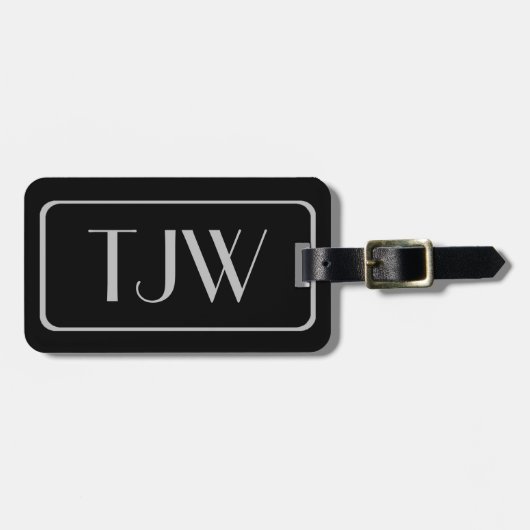 Classic Silver Initialen op zwarte Bagagelabels (Voorkant horizontaal)