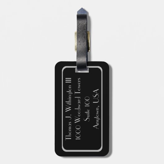 Classic Silver Initialen op zwarte Bagagelabels (Achterkant verticaal)