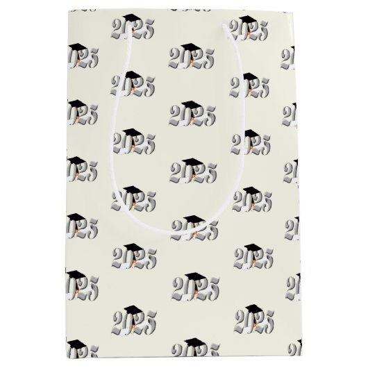 Classic Silver Klasse van 2025 Afstuderen Medium Cadeauzakje (Voorkant)