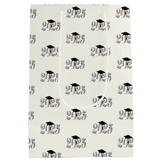 Classic Silver Klasse van 2025 Afstuderen Medium Cadeauzakje (Achterkant)