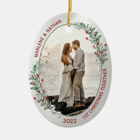 Classic Silver Lijst Foto 1 Kerstmis samen Keramisch Ornament (Voorkant)