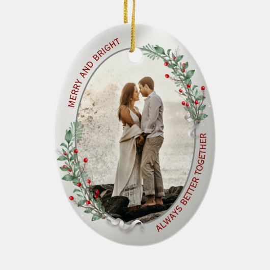Classic Silver Lijst Foto 1 Kerstmis samen Keramisch Ornament (Achterkant)