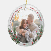 Classic Silver Lijst Foto 1 Kerstmis samen Keramisch Ornament (Links)