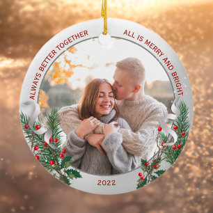 Classic Silver Lijst Foto 1 Kerstmis samen Keramisch Ornament