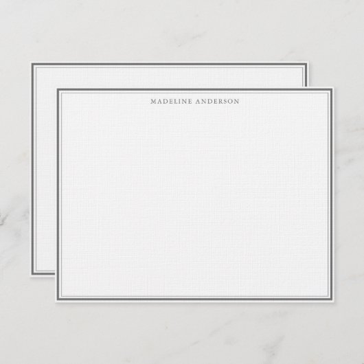 Classic Silver Thick en Thin Border Name Notitiekaartje (Voorkant / Achterkant)