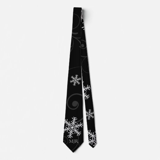 Classic Silver, White en Black Snowflake Monogram Stropdas (Voorkant)