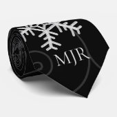 Classic Silver, White en Black Snowflake Monogram Stropdas (Opgerold)
