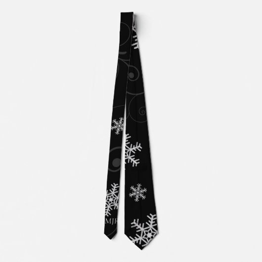 Classic Silver, White en Black Snowflake Monogram Stropdas (Achterkant)