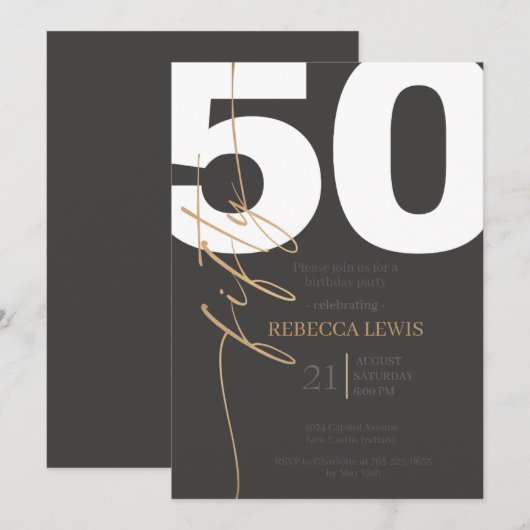 Classic Simple 50th Modern Adult Birthday Kaart (Voorkant / Achterkant)