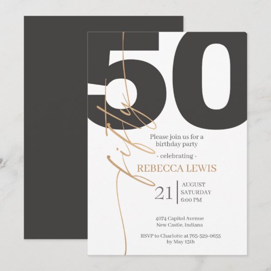 Classic Simple 50th Modern Adult Birthday Kaart (Voorkant / Achterkant)