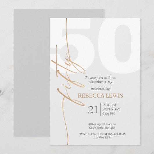 Classic Simple 50th Modern Adult Birthday Kaart (Voorkant / Achterkant)