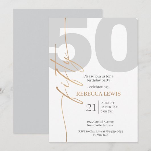 Classic Simple 50th Modern Adult Birthday Kaart (Voorkant / Achterkant)