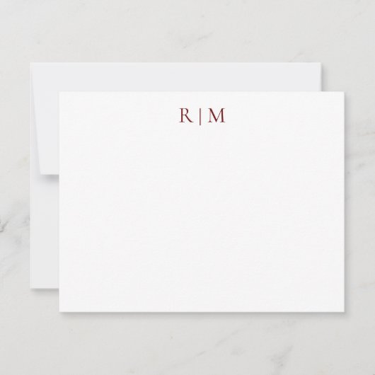 Classic Simple Burgundy Two Monogram Note Kaart Notitiekaartje (Voorkant)