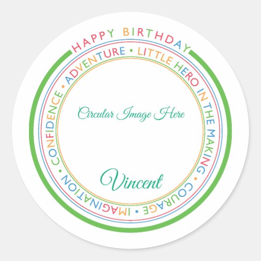 Classic Simple Custom Photo Happy Birthday Ronde Sticker (Voorkant)