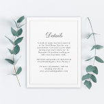 Classic Simple Elegance Weddenschap Info - Gegeven Informatiekaartje<br><div class="desc">Geef uw bruiloftsgasten de details die ze nodig hebben rondom uw bruiloft. U kunt de tekst sjabloon bewerken met hotelinfo,  routebeschrijving,  speciale meet en greet bijeenkomsten en meer. Bewerk de tekst sjabloon naar wens.</div>