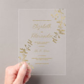 Classic simple elegant gold floral Wedding Acryl Uitnodigingen (Insitu (Draagbaar))