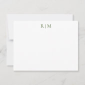 Classic Simple Green Two Monogram Note Kaart Notitiekaartje (Voorkant)