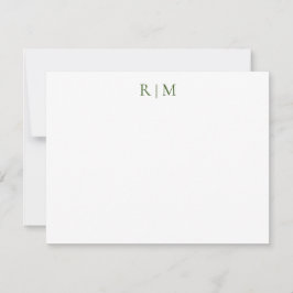 Classic Simple Green Two Monogram Note Kaart Notitiekaartje