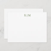 Classic Simple Green Two Monogram Note Kaart Notitiekaartje (Voorkant / Achterkant)